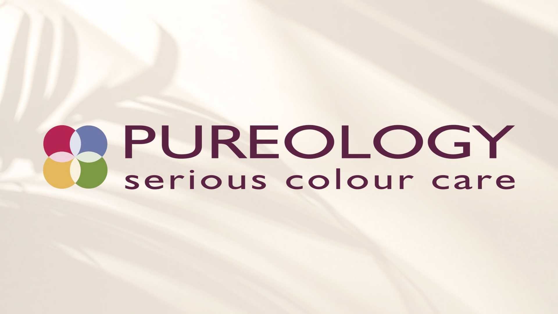 Pureology logo with colorful petal design and text "serious colour care".